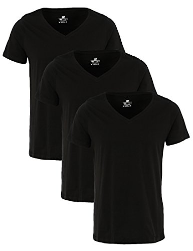 Lower East Herren Basic-T-Shirt mit tiefem V-Ausschnitt, Schwarz (3er Pack), S von Lower East