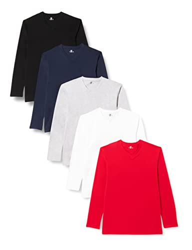 Lower East Herren LE158 Langarmshirt, Schwarz/Dunkelblau/Rot/Hellgrau Melange/Weiß (5er Pack), M von Lower East