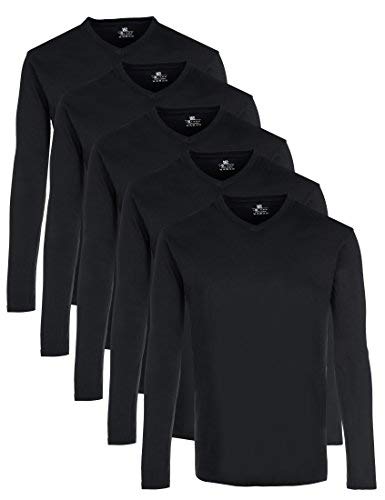 Lower East Herren Langarmshirt, 100% Baumwolle, V-Ausschnitt (5er-Pack), Schwarz, L von Lower East