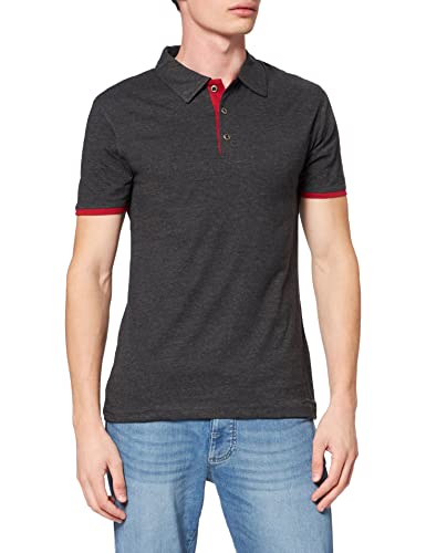 Lower East Herren Poloshirt mit schmaler Passform, Anthrazit/Rot, XL von Lower East