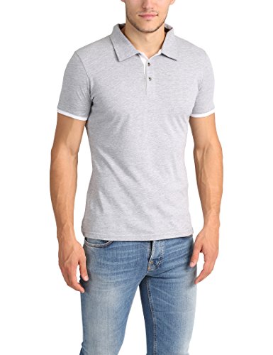 Lower East Herren Slim Fit Poloshirt, Hellgrau Melange/Weiß, M von Lower East