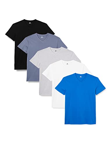 Lower East Herren T-Shirt (5er Pack), S Weiß/Hellgrau Melange/Olympiablau/Folkstone-grau/Schwarz von Lower East