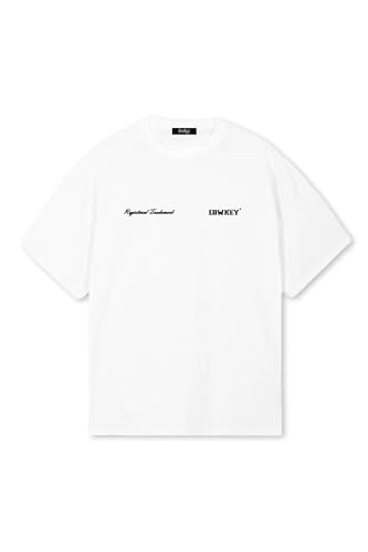 Lowkey Heavy Oversize T-Shirt │ Oversize Tshirt Modern Fit Streetwear 235GSM Fashion T-Shirt Herren Damen │Basic T-Shirt Doubled Logo Design 100% Bio-Baumwolle (S, Weiß) von Lowkey