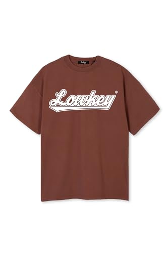 Lowkey Heavy Oversize T-Shirt │ Oversize Tshirt Modern Fit Streetwear 235GSM Fashion T-Shirt Herren Damen │Basic T-Shirt Wavey Logo Design 100% Bio-Baumwolle (M, Braun) von Lowkey