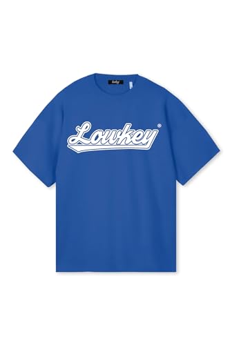 Lowkey Heavy Oversize T-Shirt │ Oversize Tshirt Modern Fit Streetwear 235GSM Fashion T-Shirt Herren Damen │Basic T-Shirt Wavey Logo Design 100% Bio-Baumwolle (M, Cobalt Blau) von Lowkey