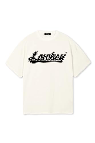 Lowkey Heavy Oversize T-Shirt │ Oversize Tshirt Modern Fit Streetwear 235GSM Fashion T-Shirt Herren Damen │Basic T-Shirt Wavey Logo Design 100% Bio-Baumwolle (M, Cream) von Lowkey