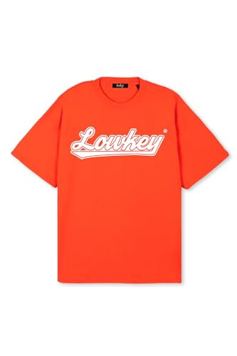 Lowkey Heavy Oversize T-Shirt │ Oversize Tshirt Modern Fit Streetwear 235GSM Fashion T-Shirt Herren Damen │Basic T-Shirt Wavey Logo Design 100% Bio-Baumwolle (M, Orange) von Lowkey