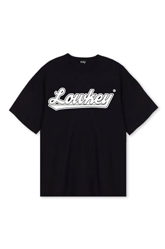 Lowkey Heavy Oversize T-Shirt │ Oversize Tshirt Modern Fit Streetwear 235GSM Fashion T-Shirt Herren Damen │Basic T-Shirt Wavey Logo Design 100% Bio-Baumwolle (S, Schwarz) von Lowkey