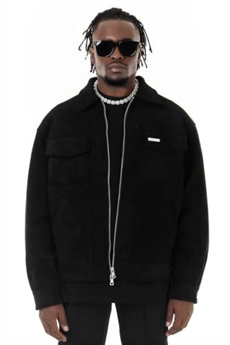 Lowkey Lederjacke Herren Schwarz | Jacke in Wildleder Optik aus Kunstleder für Herren | Regular Fit Modern Style Gr.S Wildlederjacke | Kunstlederjacke Herren von Lowkey