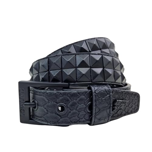 Lowlife Dub Ledergürtel mit Nieten in schwarzer Schlangenhaut, Schwarzes Schlangenleder, 40" - 42" Waist (XL) von Lowlife