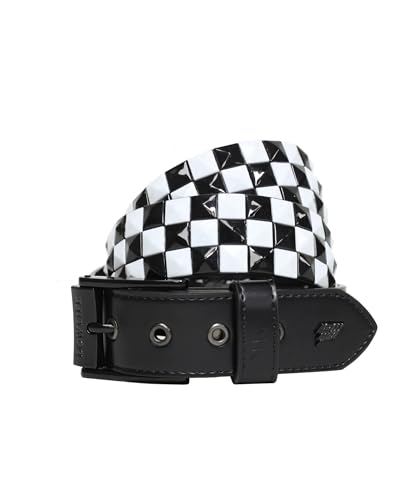 Lowlife of London Belts Triple S Nieten 3 Reihen Pyramide Ledergürtel Nieten Punk Goth Rock Pyramide Gürtel Metall Nieten Dreireihige Nieten für Damen und Herren, schwarz / weiß, 40" - 42" Waist (XL) von Lowlife