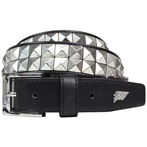 Lowlife of London Belts Dub 2 Row Pyramid Leather Belt, Studded Punk Goth Rock Pyramid Belt Metal Stud Two Row Rivet for Men and Women, schwarz/silberfarben, 40" - 42" Waist (XL) von Lowlife