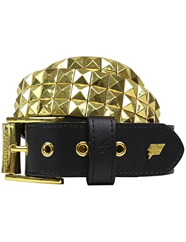 Lowlife of London Belts Triple S Studded 3 Row Pyramid Leather Belt, Nieten Punk Goth Rock Pyramid Belt, Metall Stud Three Row Rivet for Men and Women, schwarz / goldfarben, XL Taille 38-42 von Lowlife