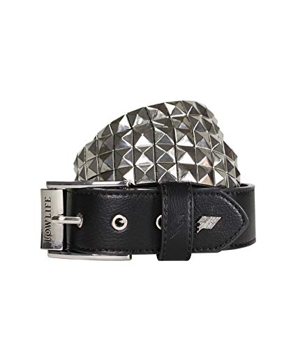 Lowlife of London Belts Vegan Triple S Studded 3 Row Pyramid Faux Leather Belt, Studded Punk Goth Rock Pyramid Belt Metal Stud Three Row Rivet on PU Leather for Men and Women, schwarz / silber, 32" - von Lowlife