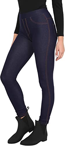Loxdonz Damen Jeans Denim Look Leggings Jeggings Mid Rise Slim Fit Freizeithose mit Gesäßtaschen, blau, S-M von Loxdonz