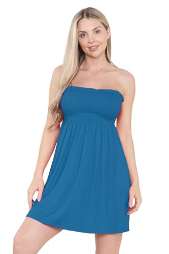 Loxdonz Damen Sonne Trägerloses Schlauch Kurzes Kleid Sommerkleider Casual Mini Strand Cover Up, Blaugrün/Ein Hauch von Paradies (Trace of Paradise), Klein von Loxdonz