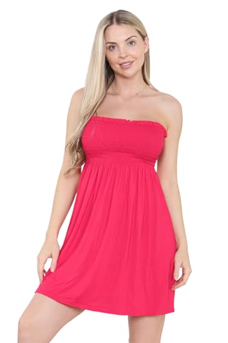 Loxdonz Damen Sonne Trägerloses Schlauch Kurzes Kleid Sommerkleider Casual Mini Strand Cover Up, Kirsche, Small von Loxdonz