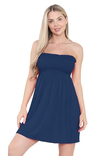 Loxdonz Damen Sonne Trägerloses Schlauch Kurzes Kleid Sommerkleider Casual Mini Strand Cover Up, Marineblau, Large von Loxdonz