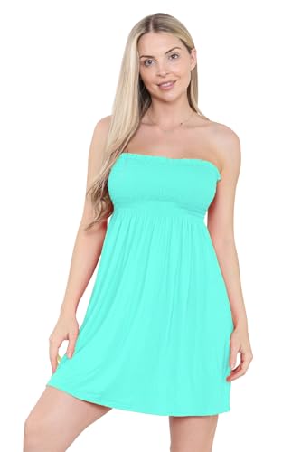 Loxdonz Damen Sonne Trägerloses Schlauch Kurzes Kleid Sommerkleider Casual Mini Strand Cover Up, Minze, Medium von Loxdonz