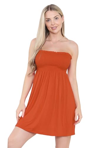 Loxdonz Damen Sonne Trägerloses Schlauch Kurzes Kleid Sommerkleider Casual Mini Strand Cover Up, Rost, Groß von Loxdonz