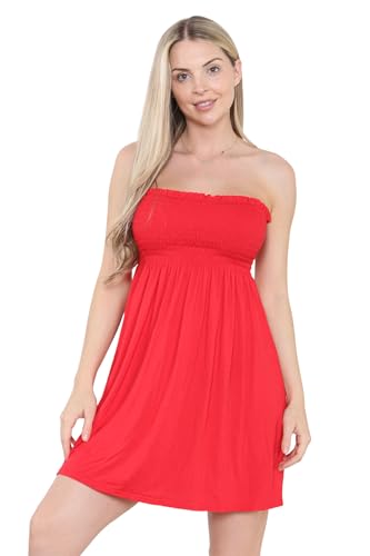 Loxdonz Damen Sonne Trägerloses Schlauch Kurzes Kleid Sommerkleider Casual Mini Strand Cover Up, Rot/Ausflug, einfarbig (Getaway Solids), Groß von Loxdonz