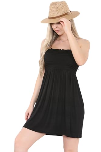 Loxdonz Damen Sonne Trägerloses Schlauch Kurzes Kleid Sommerkleider Casual Mini Strand Cover Up, Schwarz, Large von Loxdonz