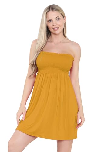 Loxdonz Damen Sonne Trägerloses Schlauch Kurzes Kleid Sommerkleider Casual Mini Strand Cover Up, Senf, Large von Loxdonz