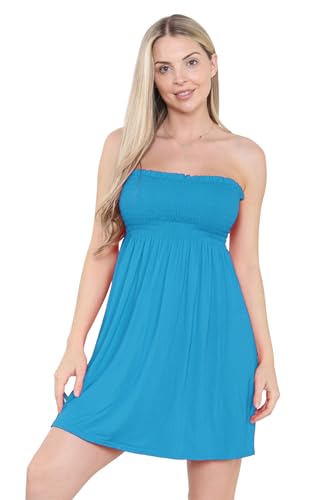 Loxdonz Damen Sun Trägerloses Schlauchkleid Kurzes Kleid Sommerkleider Casual Mini Strand Cover Up, Türkis/Ausflug, einfarbig (Getaway Solids), XX-Large von Loxdonz