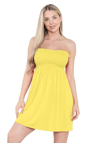 Loxdonz Damen Sonne Trägerloses Schlauch Kurzes Kleid Sommerkleider Casual Mini Strand Cover Up, gelb, Small von Loxdonz