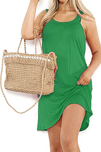 Loxdonz Damen Strand Badeanzug Cover Ups Kleid Sommer Casual Bademode T-Shirt Kleider, Grün , X-Large von Loxdonz