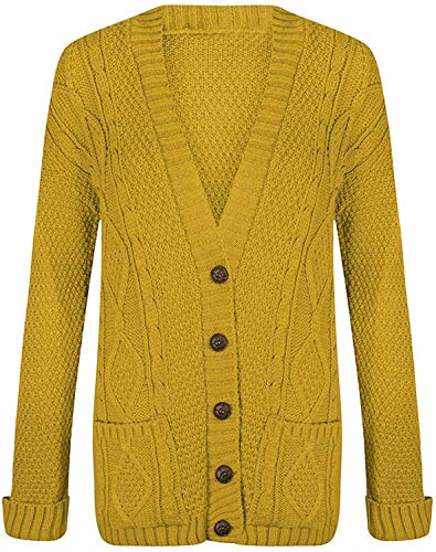 Loxdonz Damen Strickjacke mit langen Ärmeln und Zopfmuster, senffarben, S von Loxdonz