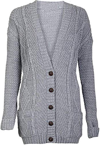 Loxdonz Damen Strickjacke mit offener Fronttasche und Knopfleiste - Grau - Groß von Loxdonz