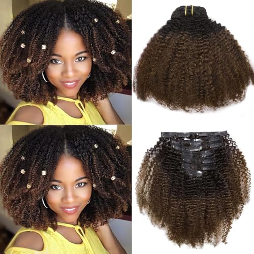 Kinkys 4A 4B Lockige Clip-in-Extensions aus Echthaar, 4 A, 4B, Echthaar, für schwarze Frauen, großes Volumen, Ombré, natürliches Schwarz, verblassend zu Dunkelbraun, Nr. 1b/4 Kinkys 4A 4B Lockige Clip-in-Extensions aus Echthaar, 4 A, 4B, Echthaar, für schwarze Frauen, großes Volumen, Ombré, natürliches Schwarz, verblassend zu Dunkelbraun, Nr. 1b/4 von Loxxy
