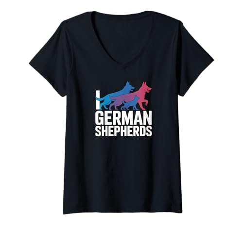 Damen Ich Liebe Deutsche Schäferhunde, lebendiges Design T-Shirt mit V-Ausschnitt Damen Ich Liebe Deutsche Schäferhunde, lebendiges Design T-Shirt mit V-Ausschnitt von Loyal German Shepherd Canine Companions