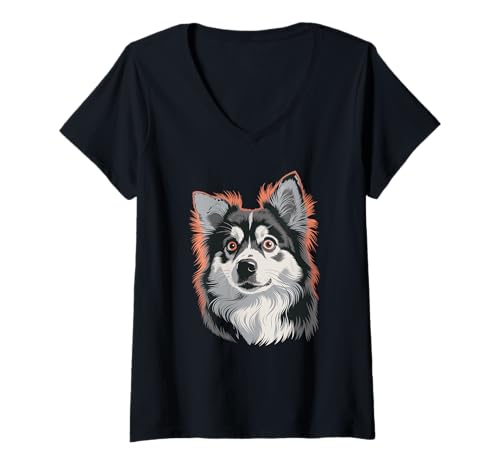 Damen Husky-Hunde-Porträt Charmanter Hund T-Shirt mit V-Ausschnitt Damen Husky-Hunde-Porträt Charmanter Hund T-Shirt mit V-Ausschnitt von Loyal Husky Dog Art Pet Lovers