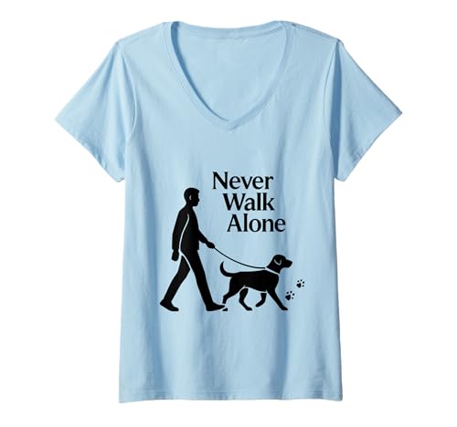 Damen Never Walk Alone – Minimalistisches Hundewander-Motiv T-Shirt mit V-Ausschnitt Damen Never Walk Alone – Minimalistisches Hundewander-Motiv T-Shirt mit V-Ausschnitt von Loyal Trails