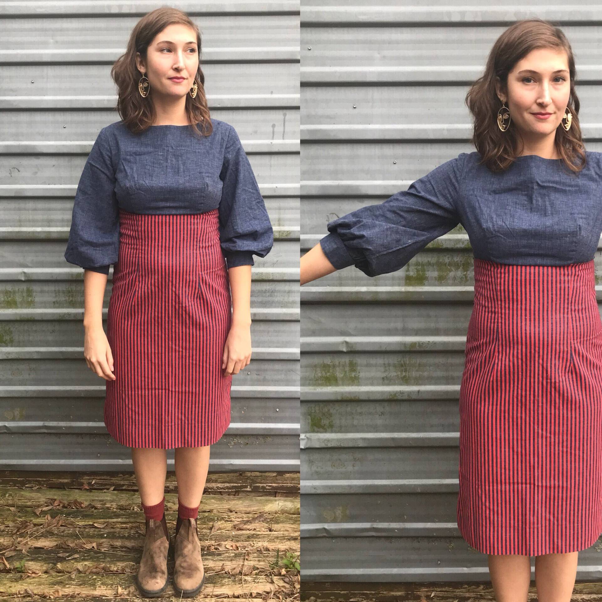 1960Er Jahre Jeans & Leinwand Bleistift Kleid W/Bischof Ärmel von LoyalVintage