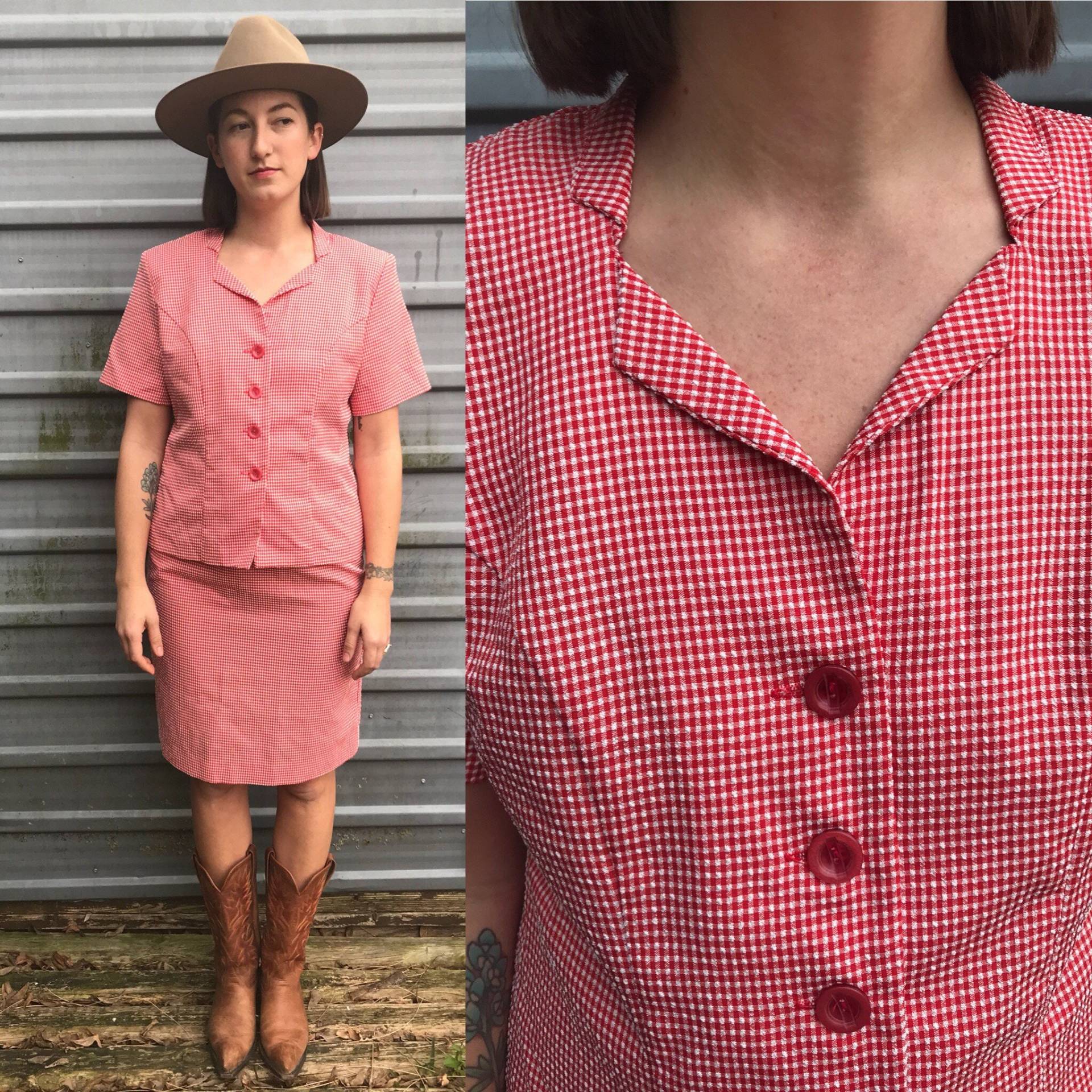 1980Er Jahre Rot Karierte Rock Anzug von LoyalVintage