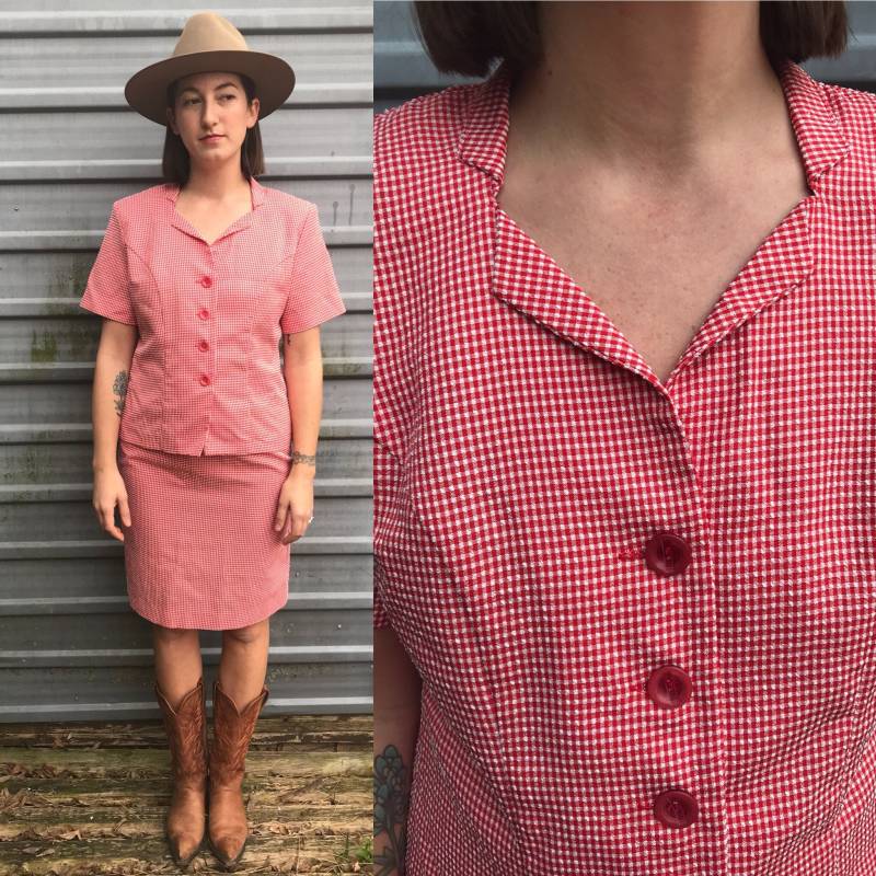 1980Er Jahre Rot Karierte Rock Anzug von LoyalVintage