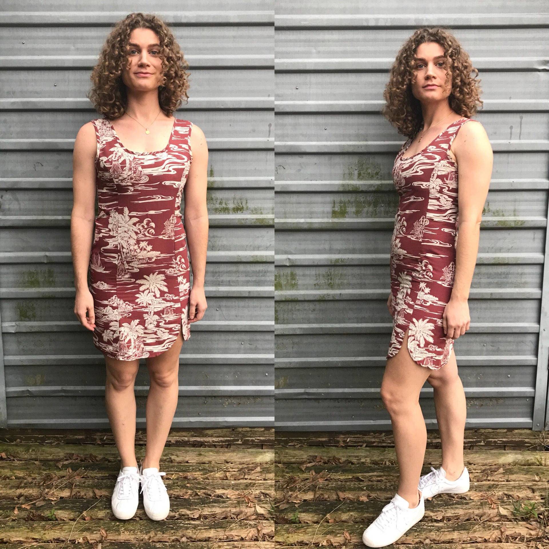 90Er Jahre Dusty Brick Hawaii Druck Scheide von LoyalVintage