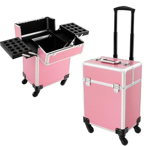 Kosmetikkoffer Trolley mit Rollen, Professionell Make Up Koffer, Alu Friseurkoffer, Multikoffer, Damen Nägel Koffer für Reise, Friseure, Visagisten, Rosa, 24 x 34 x 47 cm Kosmetikkoffer Trolley mit Rollen, Professionell Make Up Koffer, Alu Friseurkoffer, Multikoffer, Damen Nägel Koffer für Reise, Friseure, Visagisten, Rosa, 24 x 34 x 47 cm von LoyaltyClivia