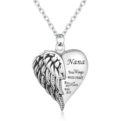 Loybora Halskette mit Urnen-Anhänger in Herzform, menschlicher Asche-Schmuck für Damen und Herren, graviert, mit Gravur "Your Wings were Ready but My Heart Was Not Angel Wings", Gedenk-Anhänger Loybora Halskette mit Urnen-Anhänger in Herzform, menschlicher Asche-Schmuck für Damen und Herren, graviert, mit Gravur "Your Wings were Ready but My Heart Was Not Angel Wings", Gedenk-Anhänger von Loybora