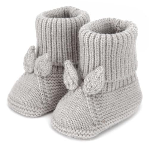 Loyfoky Baby-Stiefel, für Neugeborene, Lauflernschuhe, warm, gestrickt, Krippenschuhe, gehäkelt, weich, für Jungen und Mädchen, grau, 3-6 Monate von Loyfoky