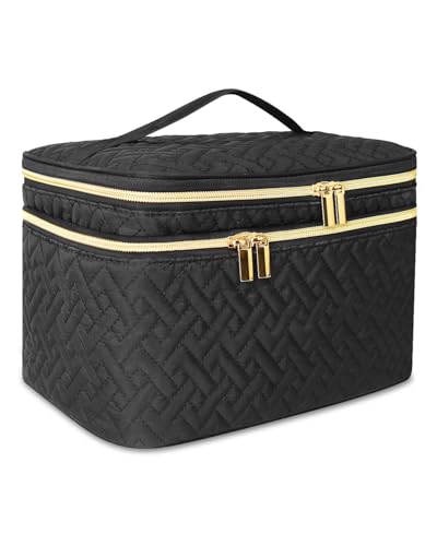 Kosmetiktasche für Damen, Tragbar und wasserdichte, Schminktasche, Große Kosmetiktasche Doppellagig mit Pinselfach, Make up Tasche für Reise, Schwarz Kosmetiktasche für Damen, Tragbar und wasserdichte, Schminktasche, Große Kosmetiktasche Doppellagig mit Pinselfach, Make up Tasche für Reise, Schwarz von Loyzcy