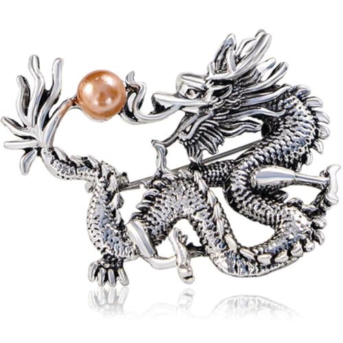 Brosche Im Vintage-stil, Chinesischer Drache, Für Damen Und Herren, Elegante Perlen-metall-drachen-reversnadel, Abzeichen Für Rucksäcke, Kleidungszubehör von Lpitoy