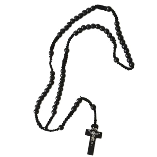 Lpitoy Hölzerne Halshalsketten Halsketten Perlen Religiöses Kreuz Halskette Pulloverkette Für Unisex Neckschmuck von Lpitoy