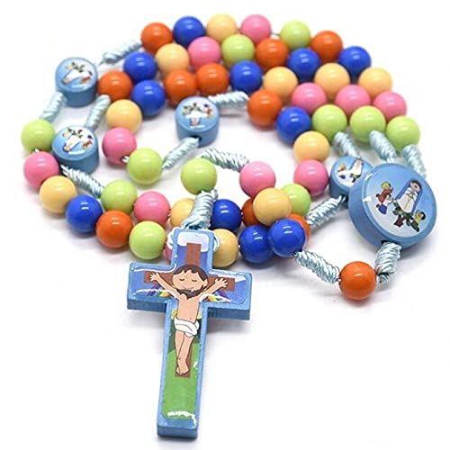 Holz Rosenkranz Halskette Cartoon Jesus Katholische Rosenkranz Kreuz Handmade Rosenkranz Holzkette Kreuz Halskette für Kinder Kind Mädchen von Lpitoy