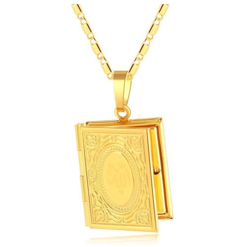 Islam Allah Muslim Halskette Koran Buch Openable Anhänger Foto Medaillon Box islamischen Schmuck für Männer Frauen von Lpitoy