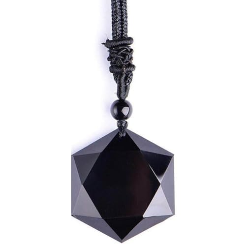 Schwarze Obsidian Anhänger Halskette Herren Damen Kristall Hexagramm Stern Amulett Steine ​​reiki Halskette Zum Meditationsschutz von Lpitoy