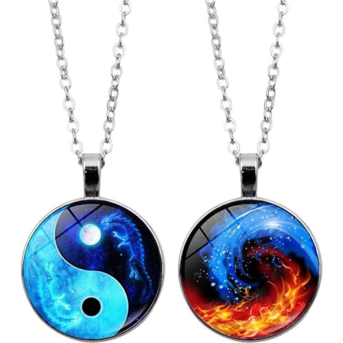 Lpitoy Yin Yang Tai Halskette Schmuckmond Drache Cabochon Glass Anhänger Kette Kristall Halskette Für Männer Frauen von Lpitoy